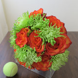 Flowers used: orange roses, green mums