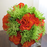 Flowers used: orange roses, green mums