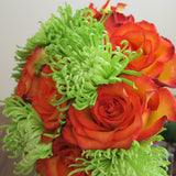 Flowers used: orange roses, green mums