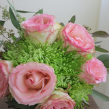 Flowers used: blush pink roses, green mums